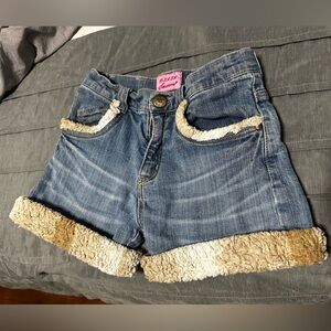 80s oo-la-la Sasson (Japanese Brand) Faux Fur Denim Shorts Girls Size 12-14